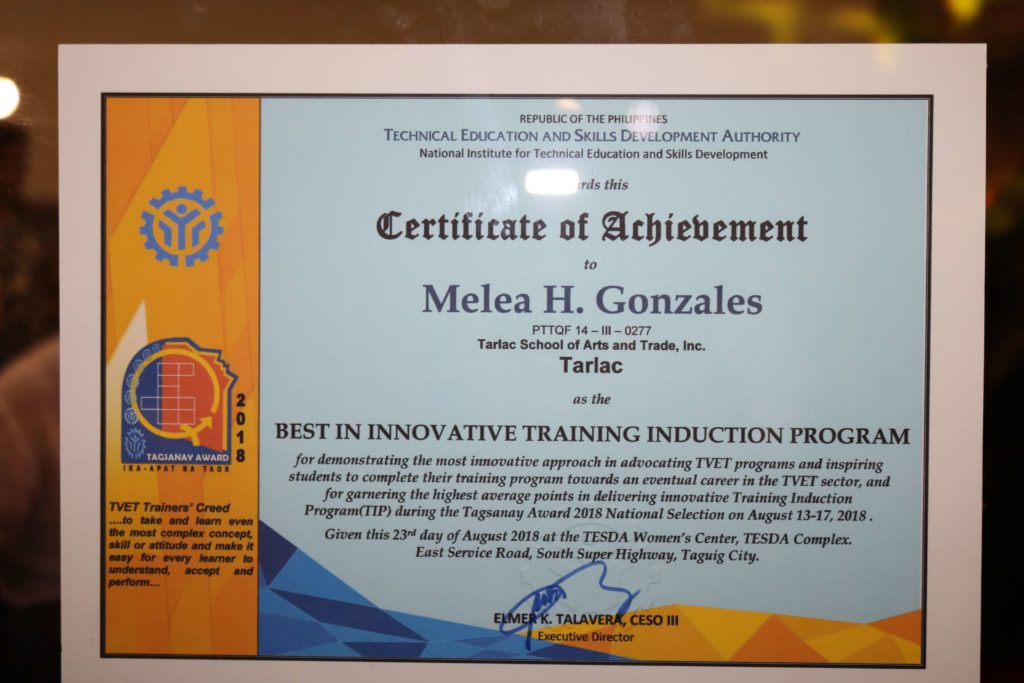 Tarlac Provincial Government Wins 2018 TESDA National Kabalikat Award