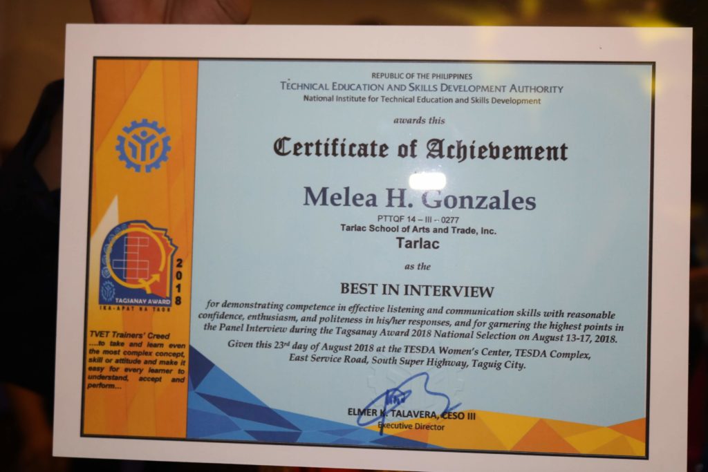 Tarlac Provincial Government Wins 2018 TESDA National Kabalikat Award
